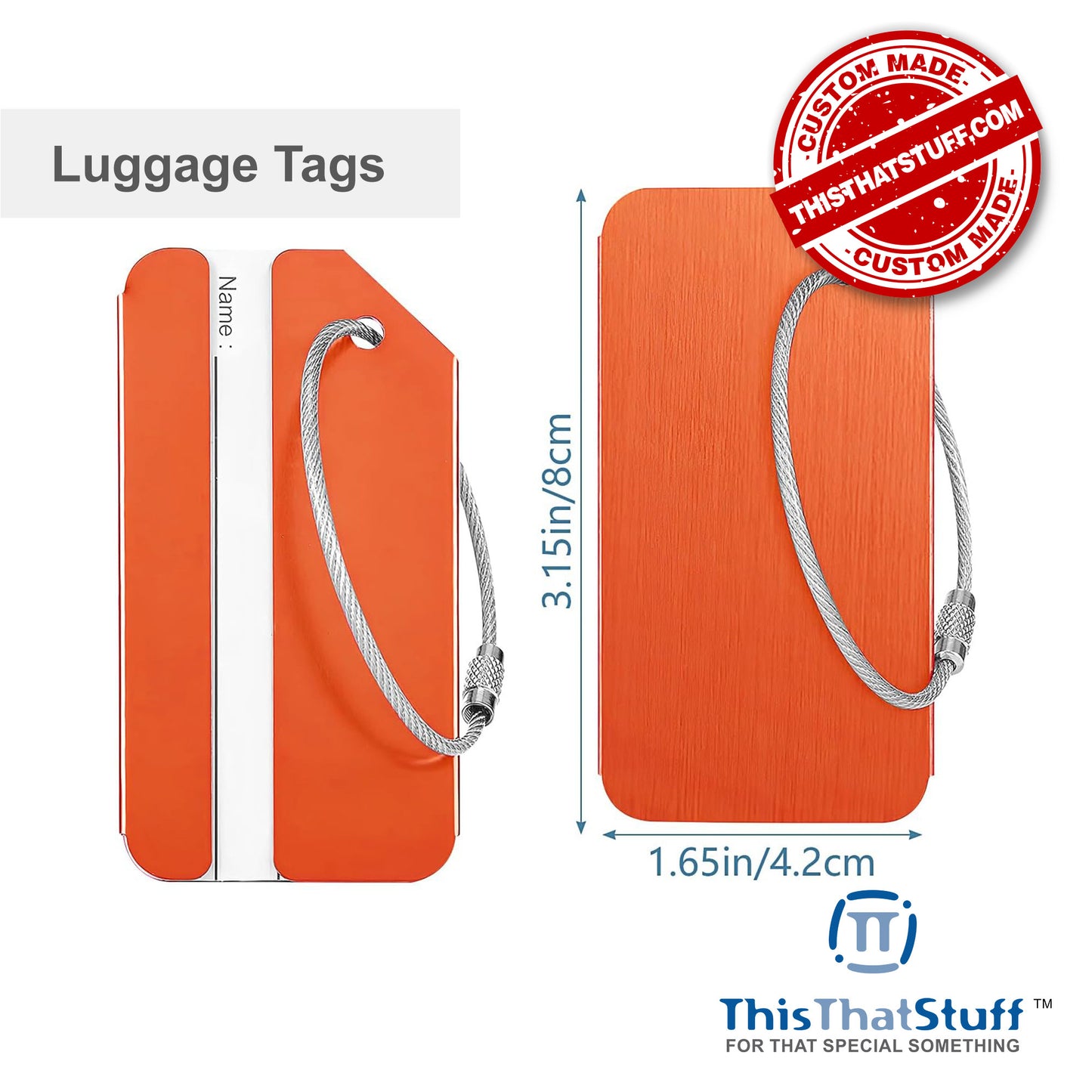 Custom Engraved Aluminum Metal Luggage Tags, Suitcase Labels with Name ID Cards and Stainless Steel Loops for Travel Flight