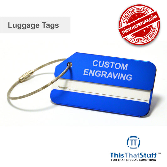 Custom Engraved Aluminum Metal Luggage Tags, Suitcase Labels with Name ID Cards and Stainless Steel Loops for Travel Flight