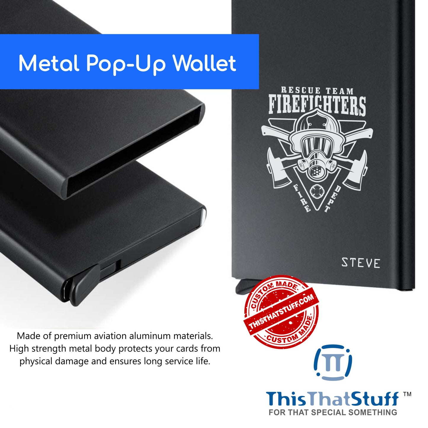 Pop-up Wallet - Aluminum | RFID Secure - Custom Engraved with any Design