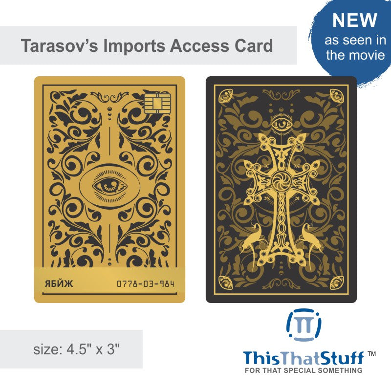 Custom Printed Tarasov's Imports Access Card | 3 × 4.5 Inches | From John Wick: Chapter 2