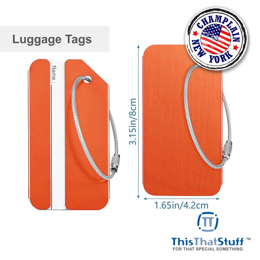 Custom Engraved Aluminum Metal Luggage Tags, Suitcase Labels with Name ID Cards and Stainless Steel Loops for Travel Flight