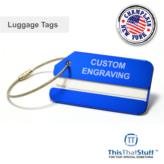 Custom Engraved Aluminum Metal Luggage Tags, Suitcase Labels with Name ID Cards and Stainless Steel Loops for Travel Flight