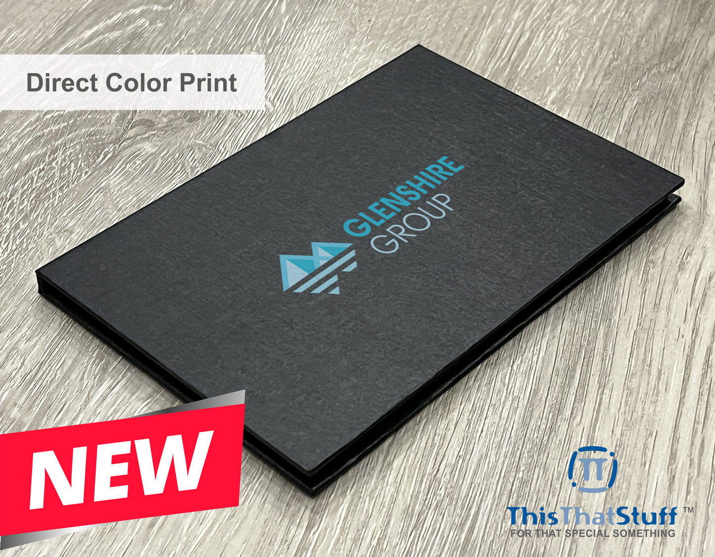 Executive Slim Card Case. Black linen finish with matte lamination ready for your custom logo or message.