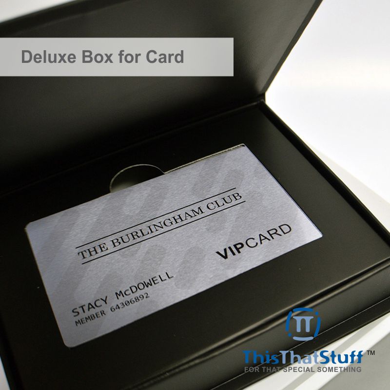 Deluxe Magnetic Boxes Card Holder – Holds our high end Metal Cards, can also hold any Credit Card or Gift Card size – Custom Printed Box