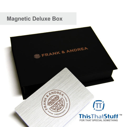 Deluxe Magnetic Boxes Card Holder – Holds our high end Metal Cards, can also hold any Credit Card or Gift Card size – Custom Printed Box